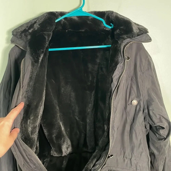 Jl Colebrook Faux Fur Reversible Coat Adjustable Waist Jacket Black Small - Picture 9 of 13